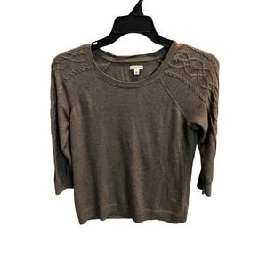 Sonoma Women's Medium Gray Knit 3/4 Sleeve Cable Detail Sweater‎ Pullover Top
